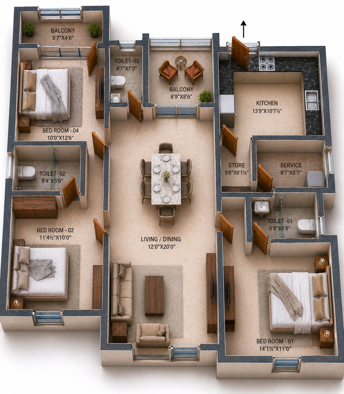 4 BHK Apartment Floor Plan – RWD Waterfront