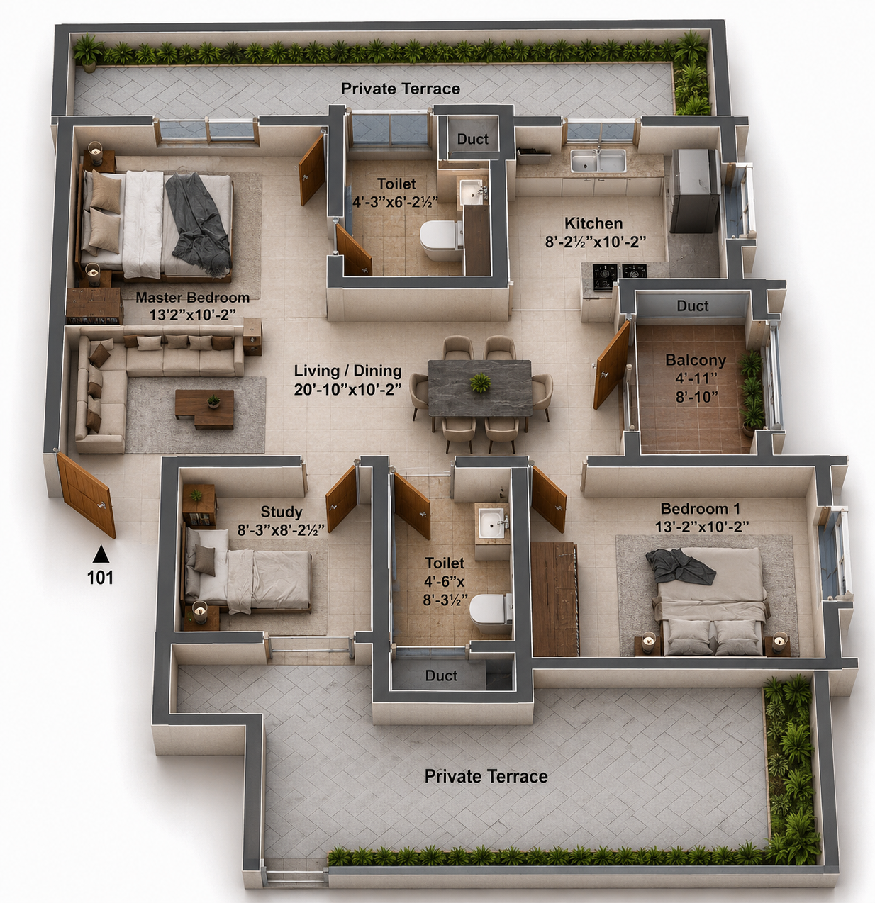 2 BHK Apartment Floor Plan – Newry Altura