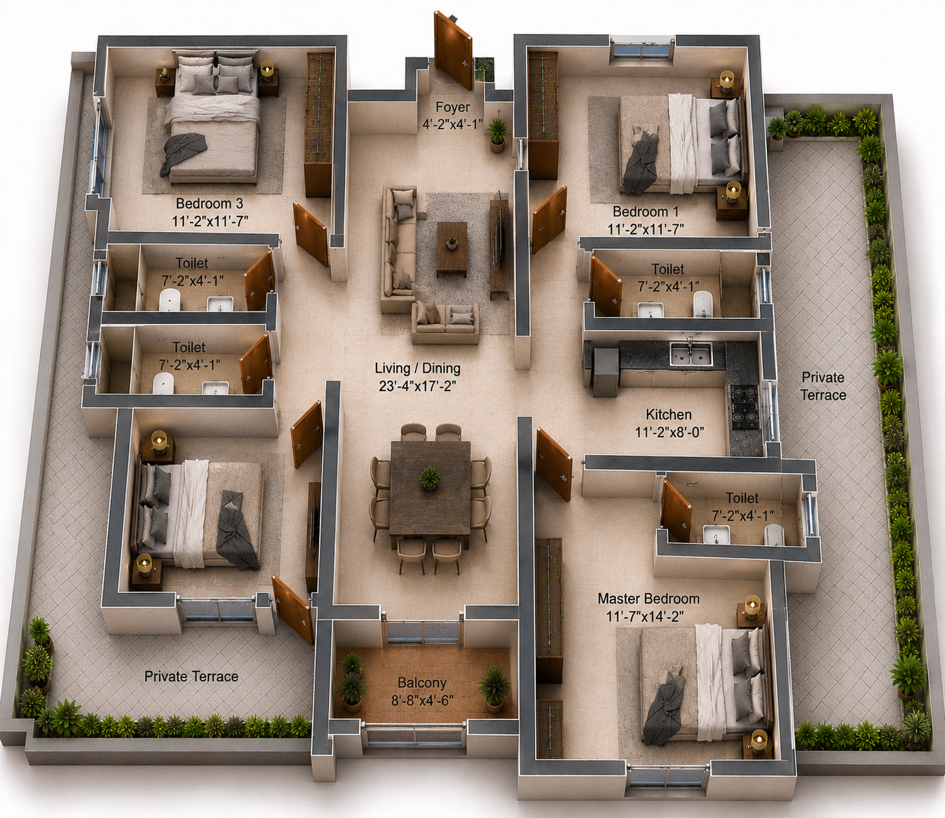 3 BHK Apartment Floor Plan – Newry Altura