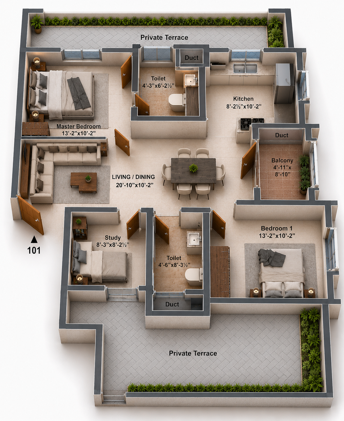 2.5 BHK Apartment Floor Plan – Newry Altura