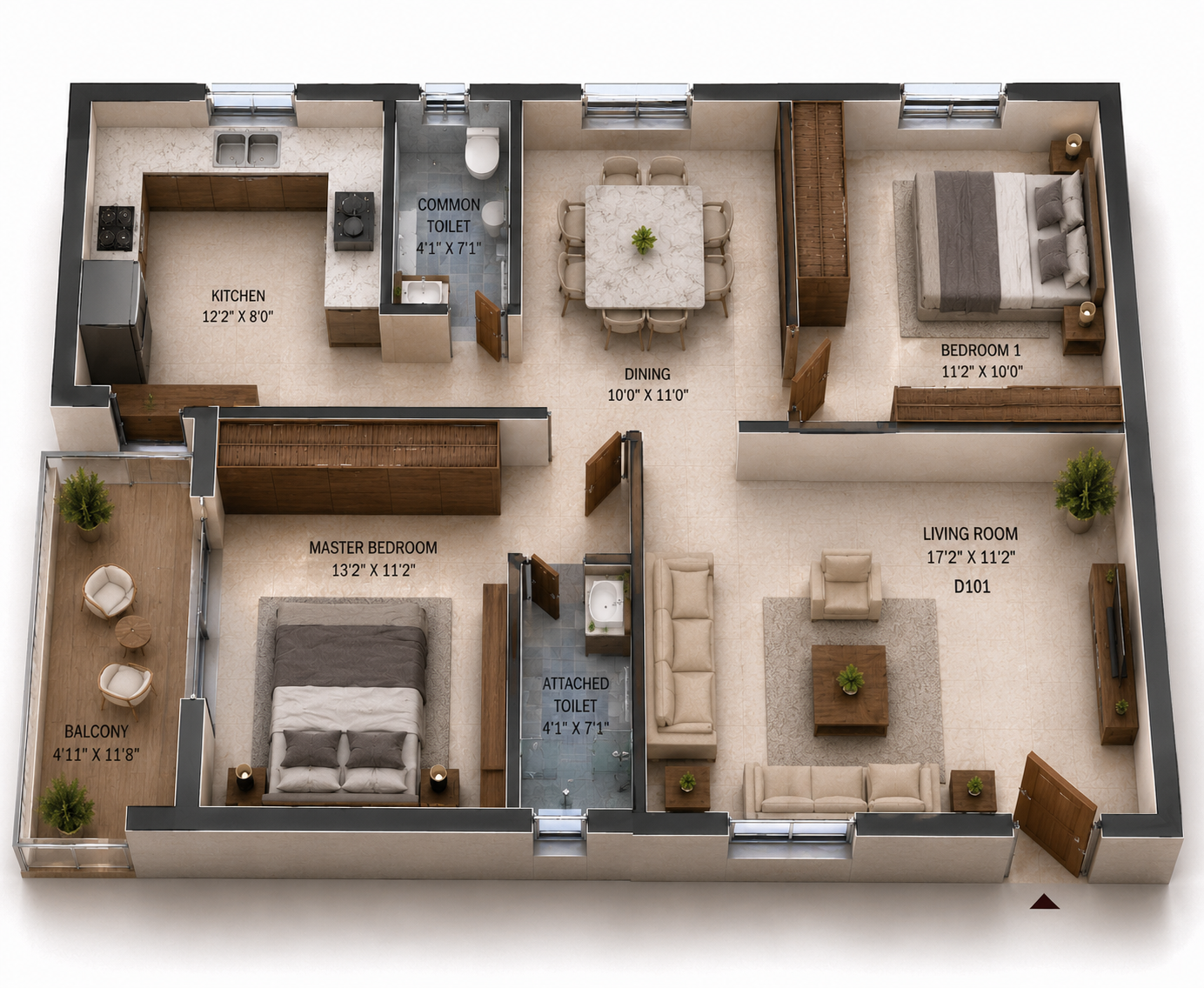 2 BHK Apartment Floor Plan – NCC Urban Ivy Tower