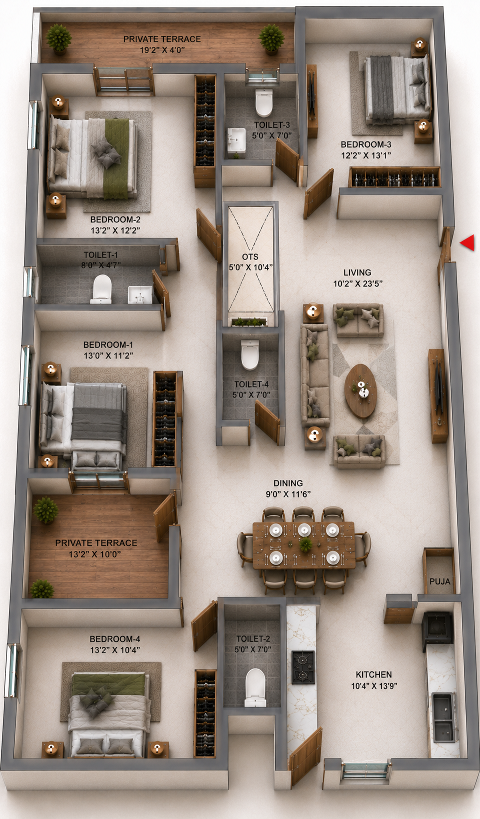 4 BHK Apartment Floor Plan – TVS Emerald Verde Vista
