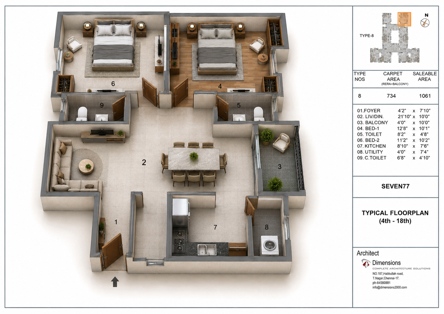 2 BHK Apartment Floor Plan – Jains Seven 77
