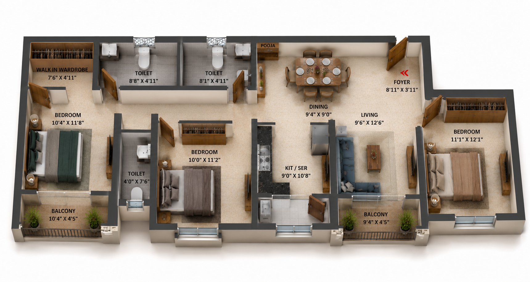 3 BHK Apartment Floor Plan – S and P New Haven Ribbon Walk