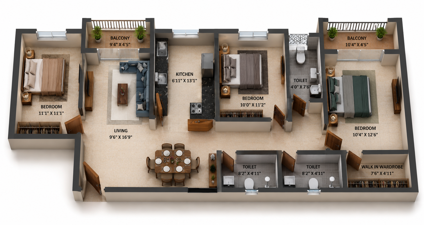 3 BHK Apartment Floor Plan – S and P New Haven Ribbon Walk