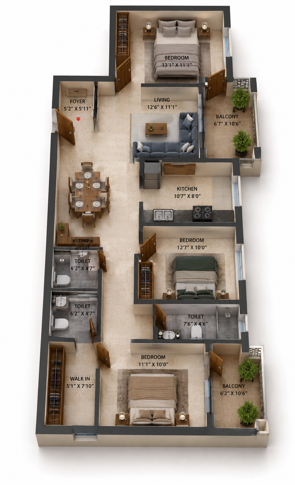 3 BHK Apartment Floor Plan – S and P New Haven Ribbon Walk