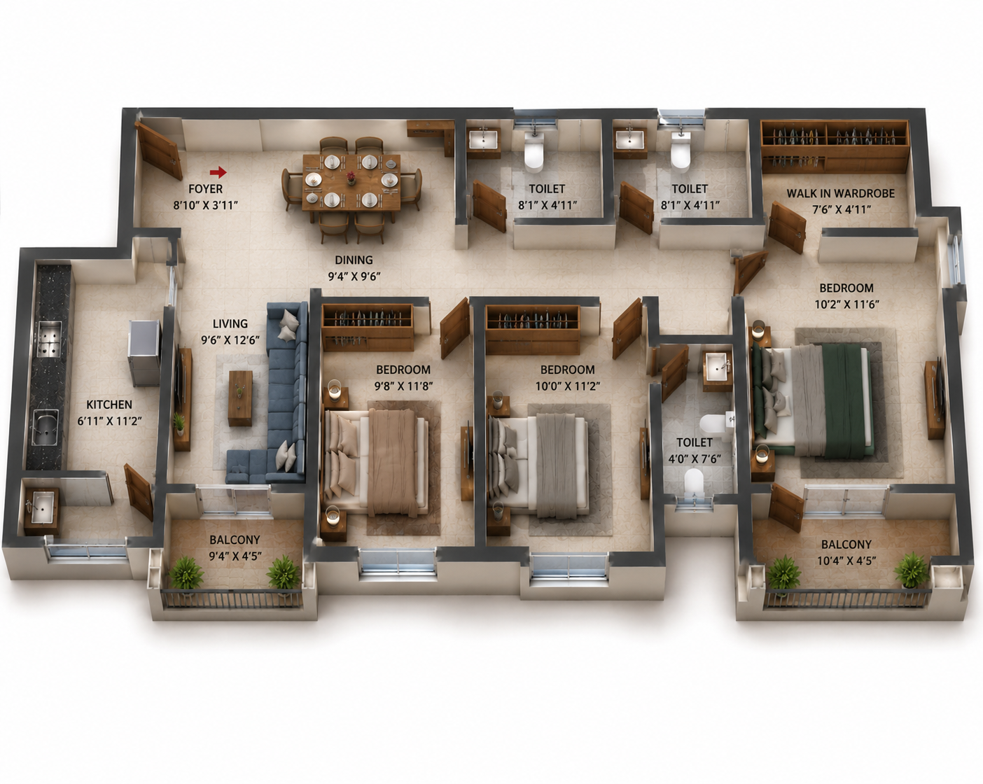 3 BHK Apartment Floor Plan – S and P New Haven Ribbon Walk