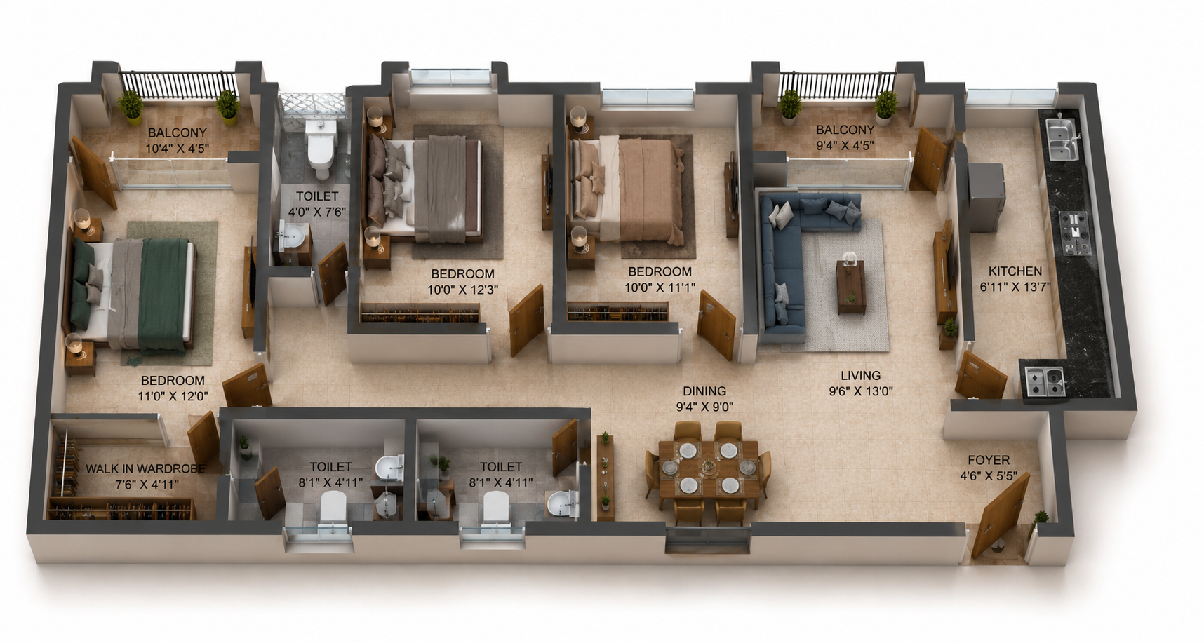 3 BHK Apartment Floor Plan – S and P New Haven Ribbon Walk