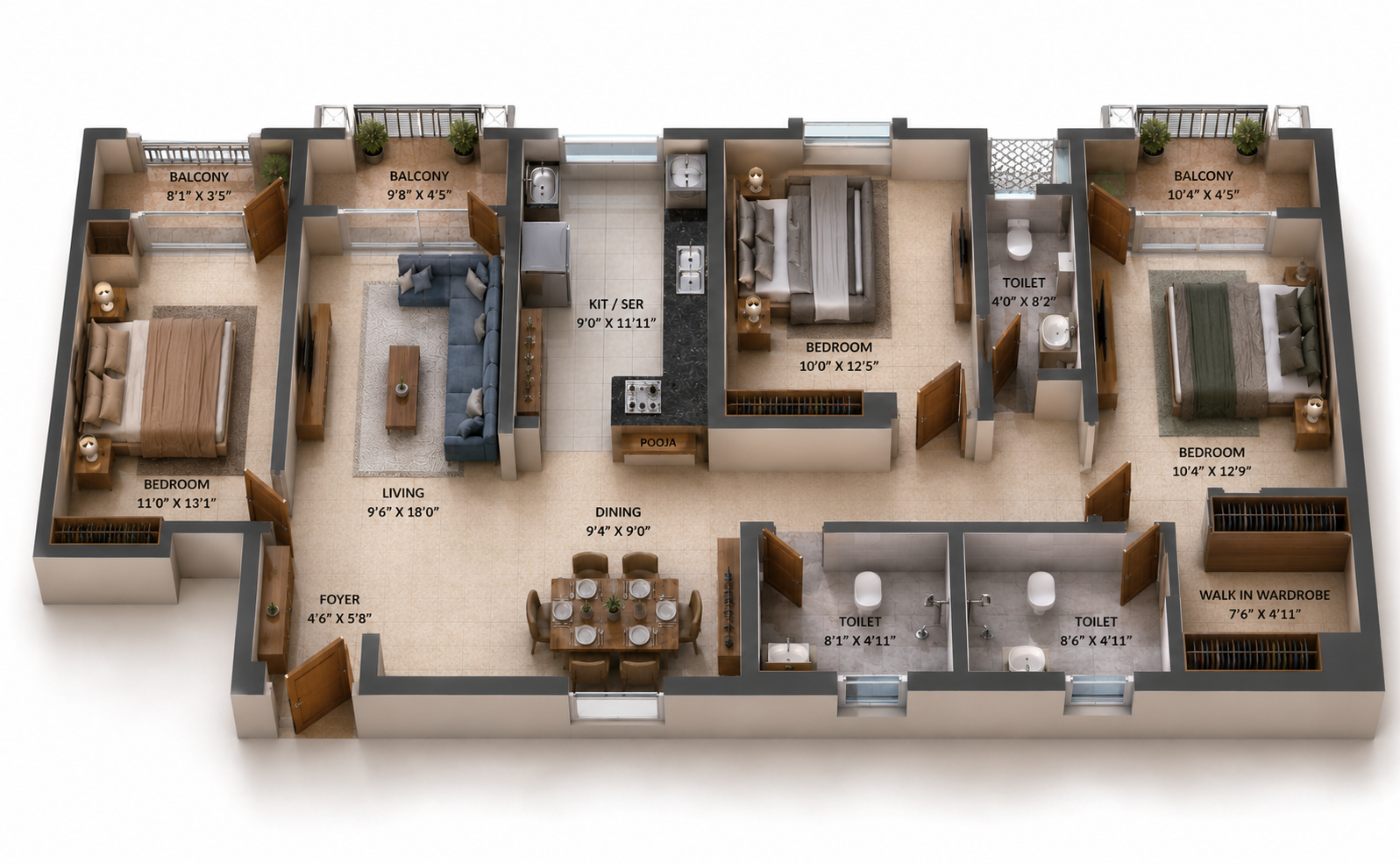 3 BHK Apartment Floor Plan – S and P New Haven Ribbon Walk