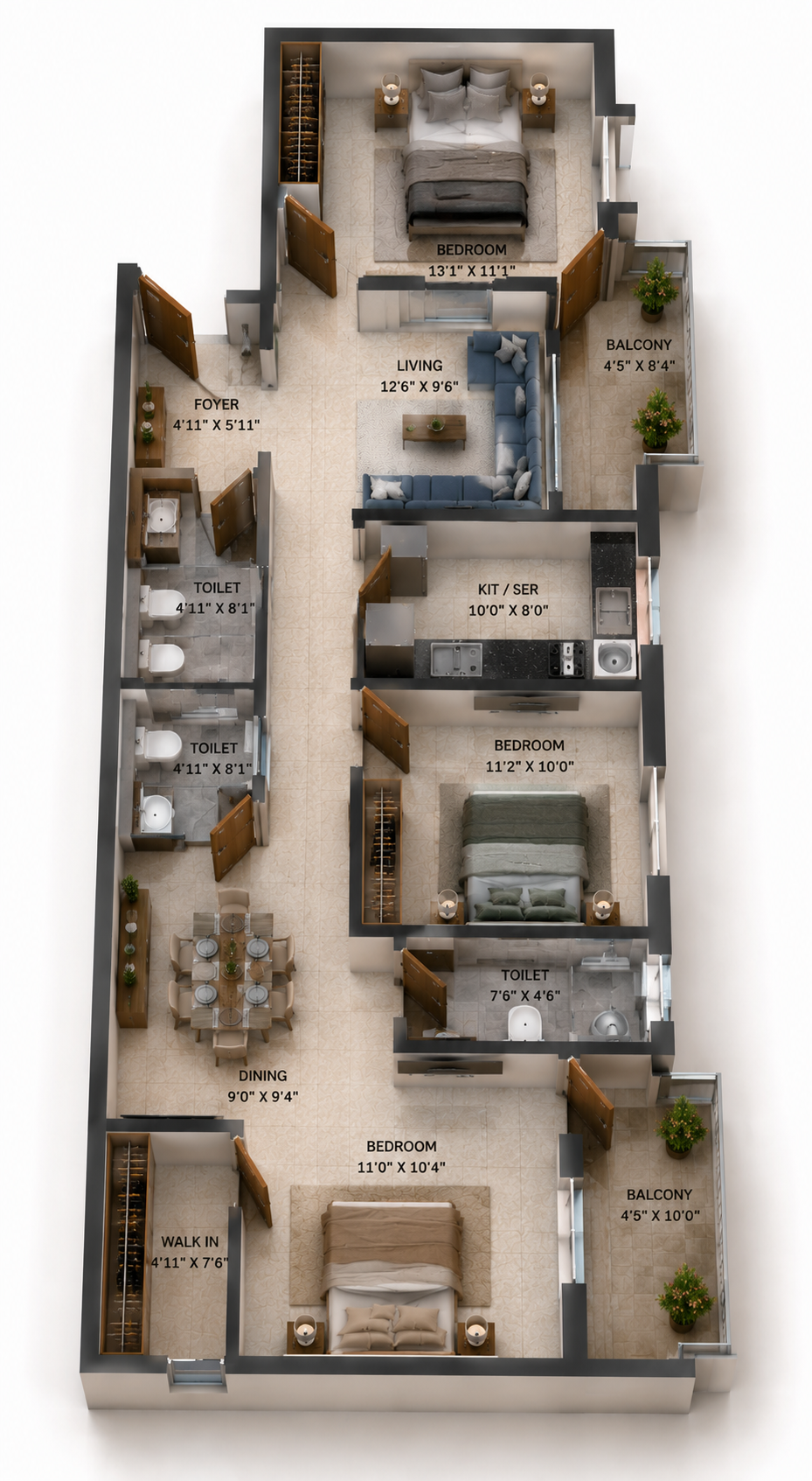 3 BHK Apartment Floor Plan – S and P New Haven Ribbon Walk