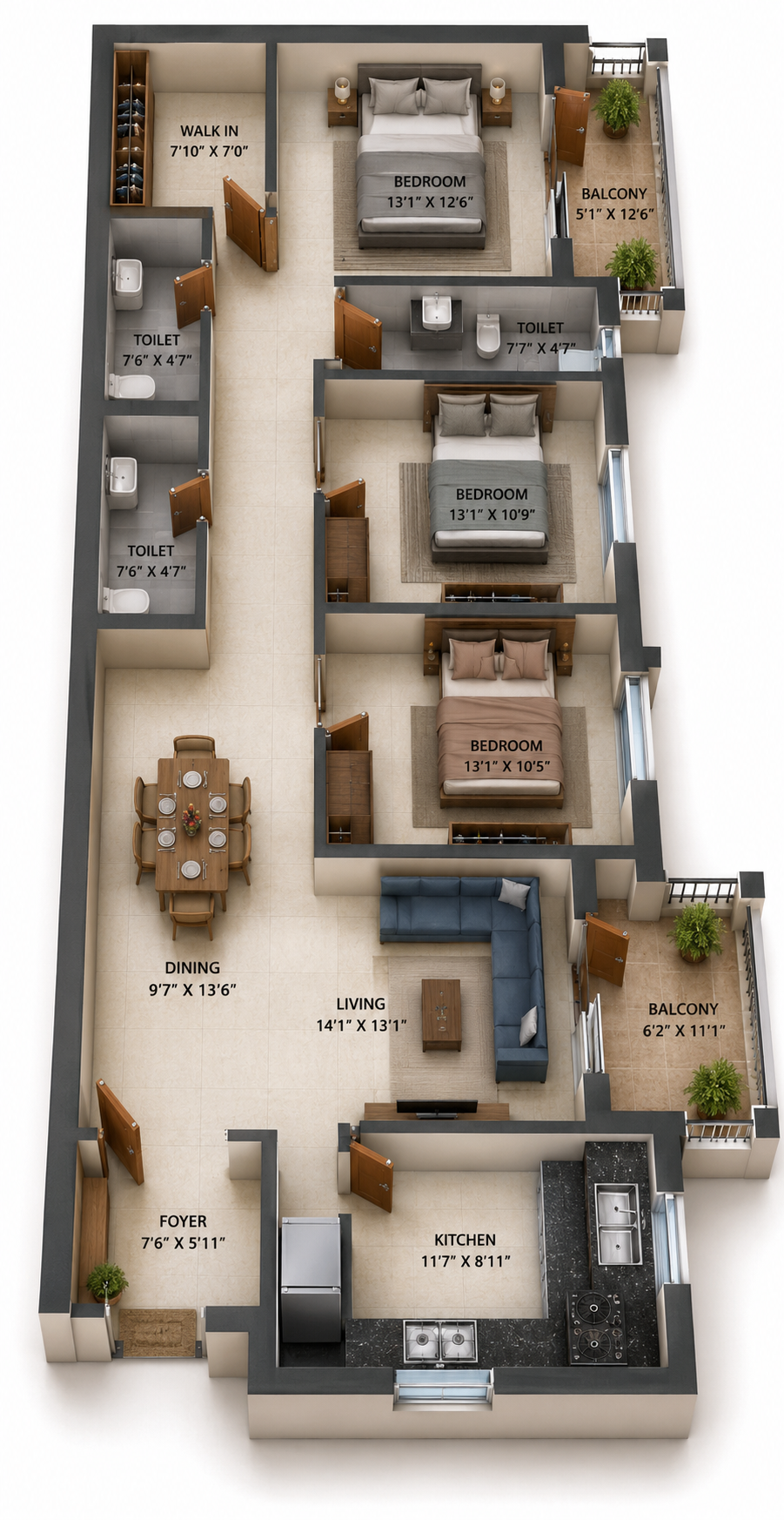3 BHK Apartment Floor Plan – S and P New Haven Ribbon Walk