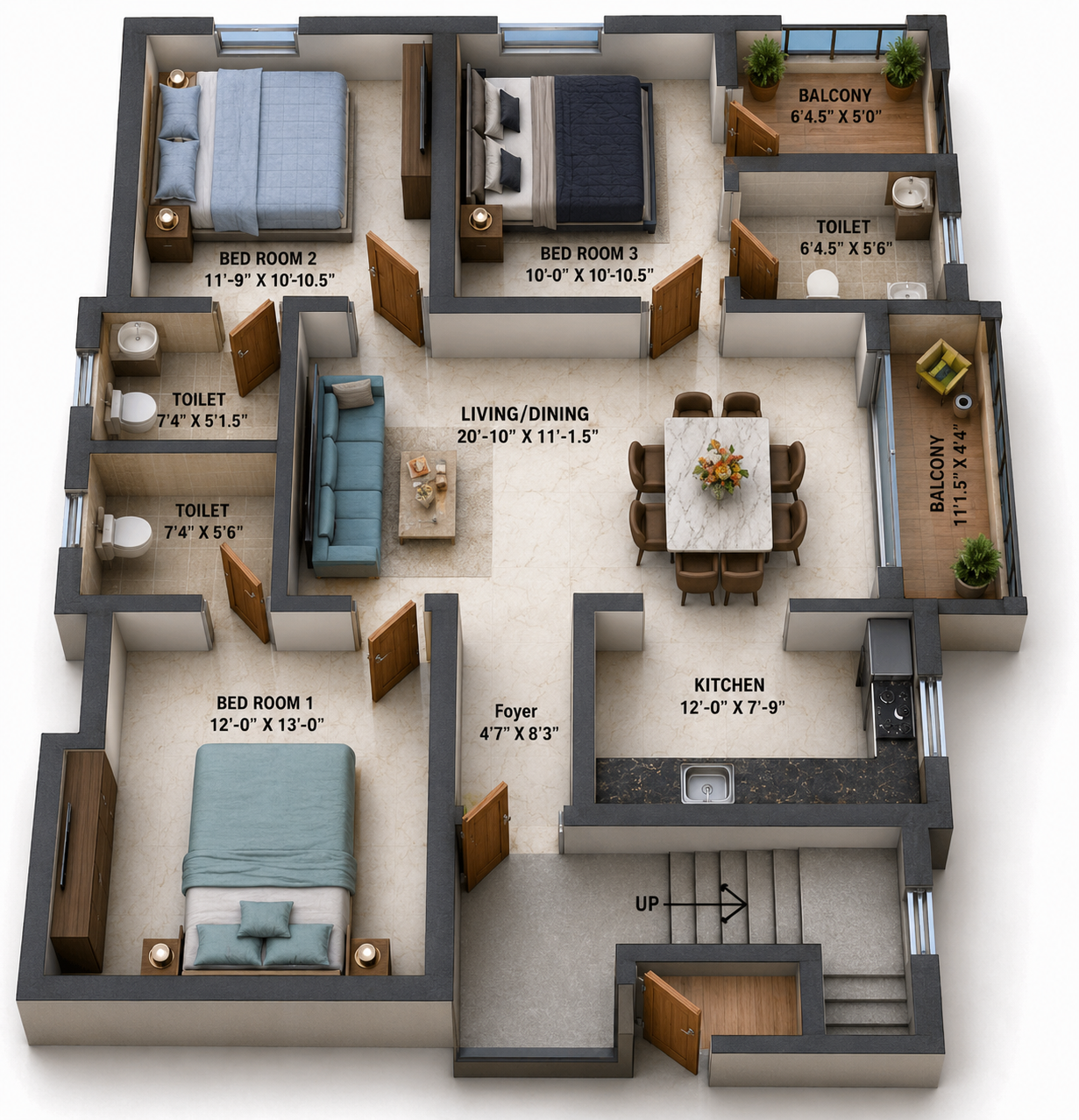 3 BHK Apartment Floor Plan – VIVA Vivify
