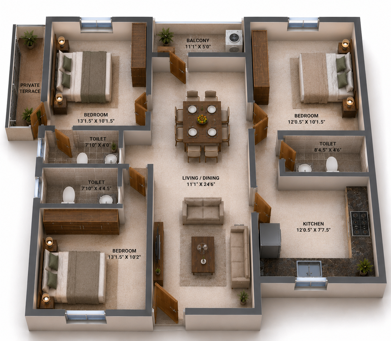 3 BHK Apartment Floor Plan – MP Mavis