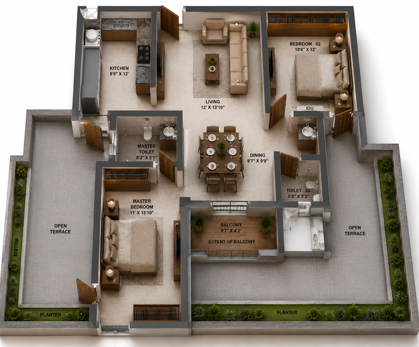 2 BHK Apartment Floor Plan – Sidharth Bliss
