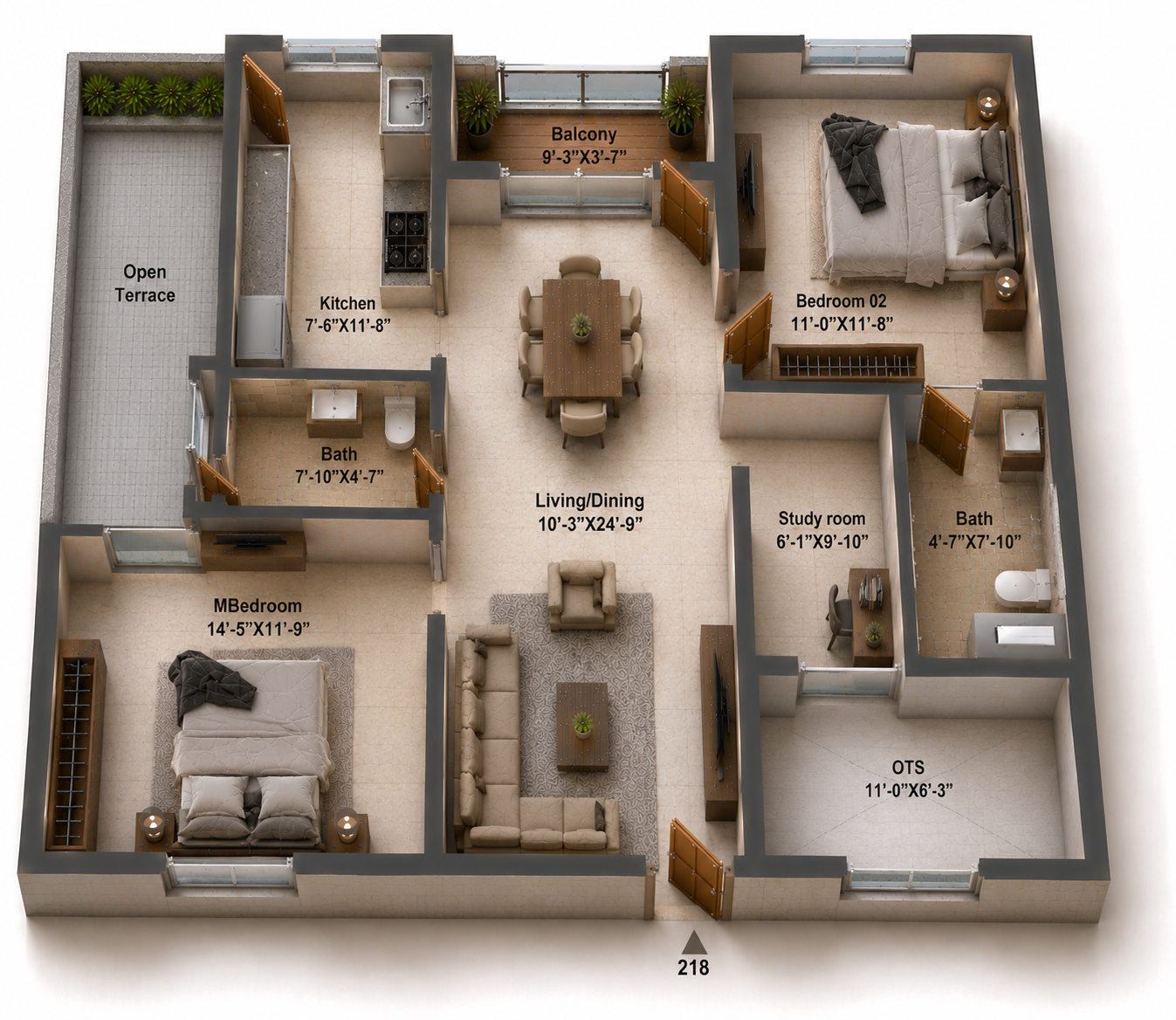 2.5 BHK Apartment Floor Plan – Silversky The One