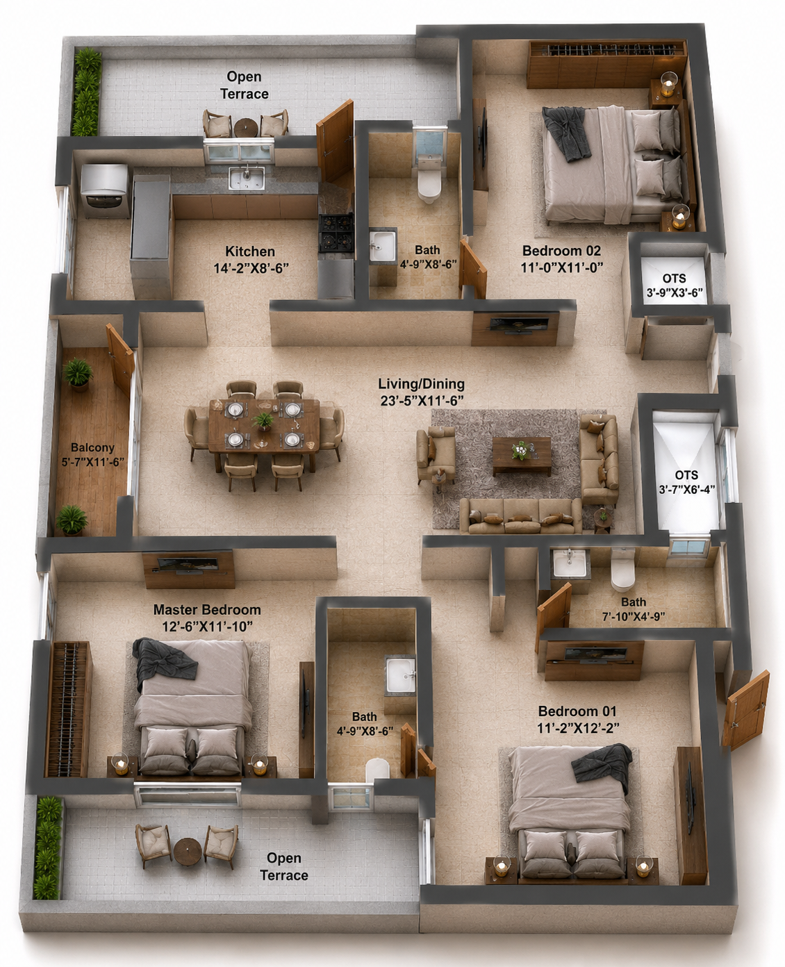 3 BHK Apartment Floor Plan – Silversky The One