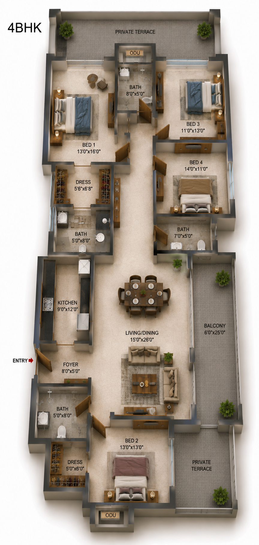 4 BHK Apartment Floor Plan – Casagrand Aquagrove
