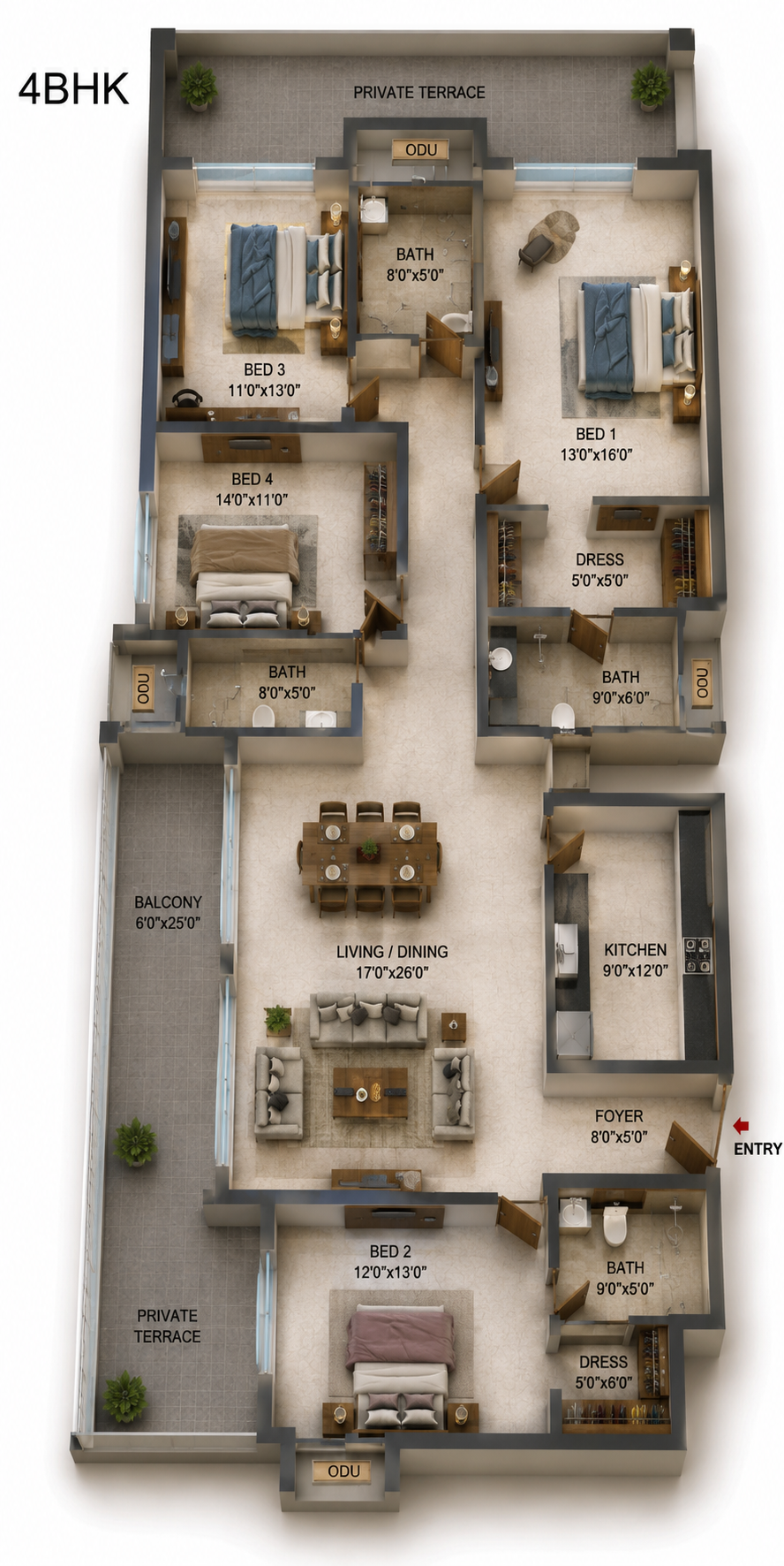 4 BHK Apartment Floor Plan – Casagrand Aquagrove