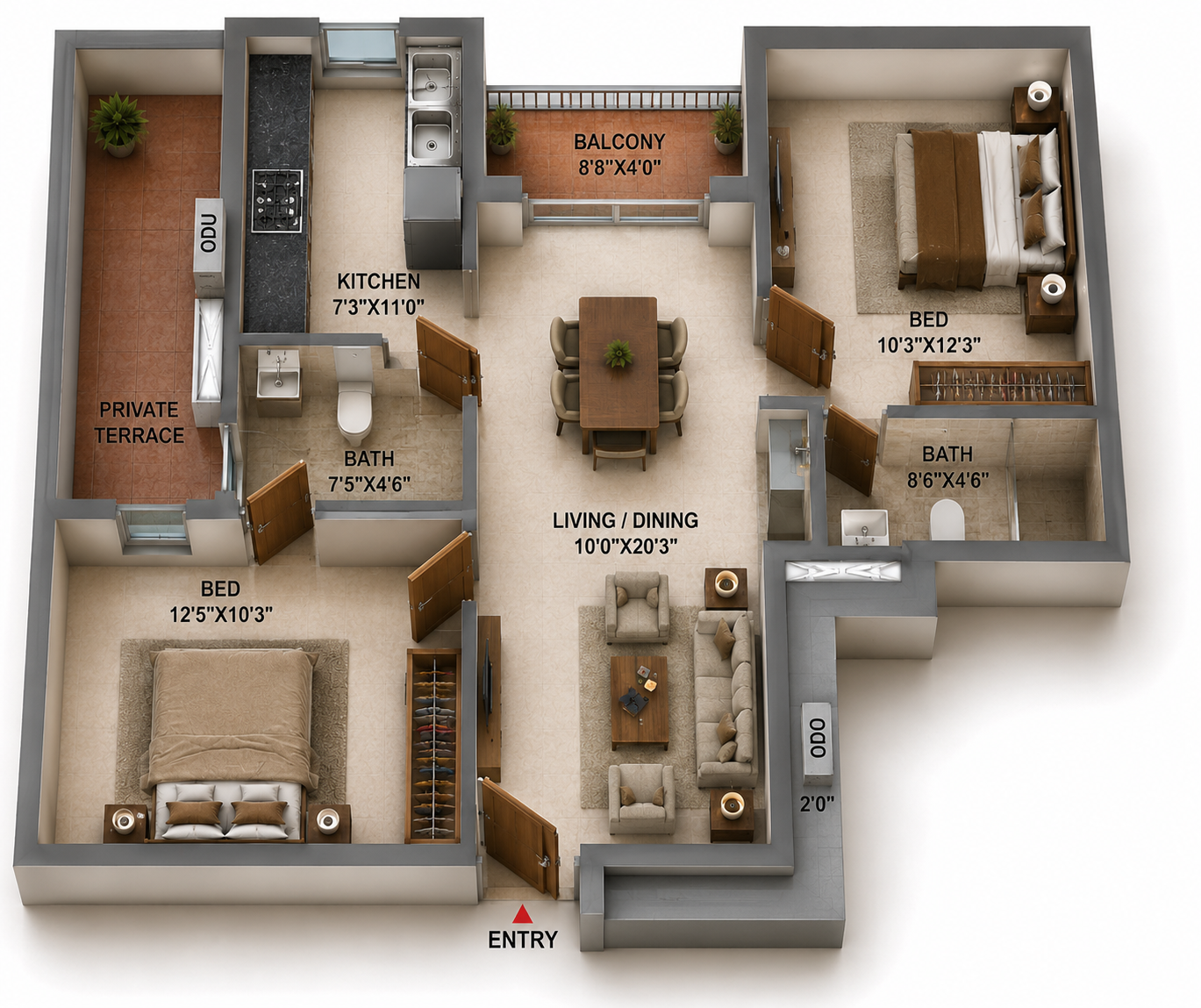 2BHK Apartment Floor Plan – Casagrand Aria