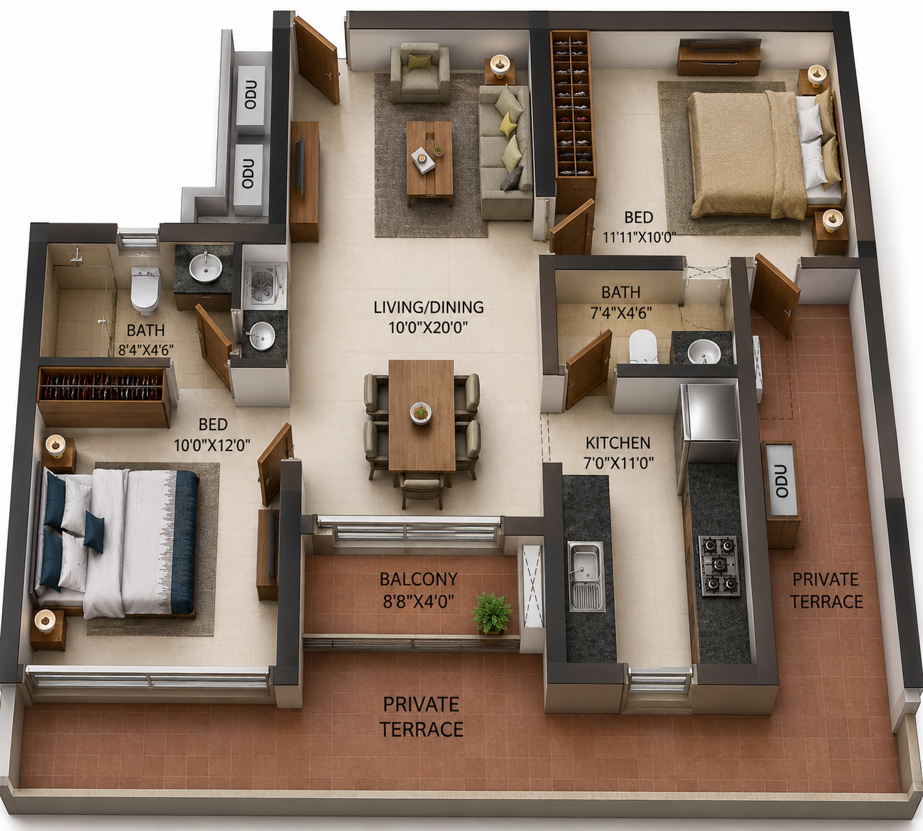 2BHK Apartment floor plan