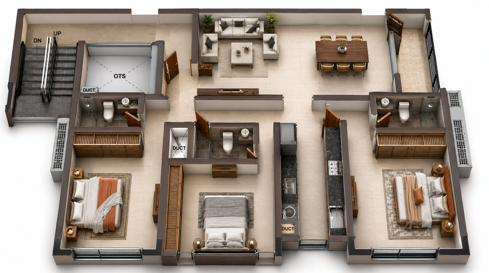 3 BHK Apartment floor plan