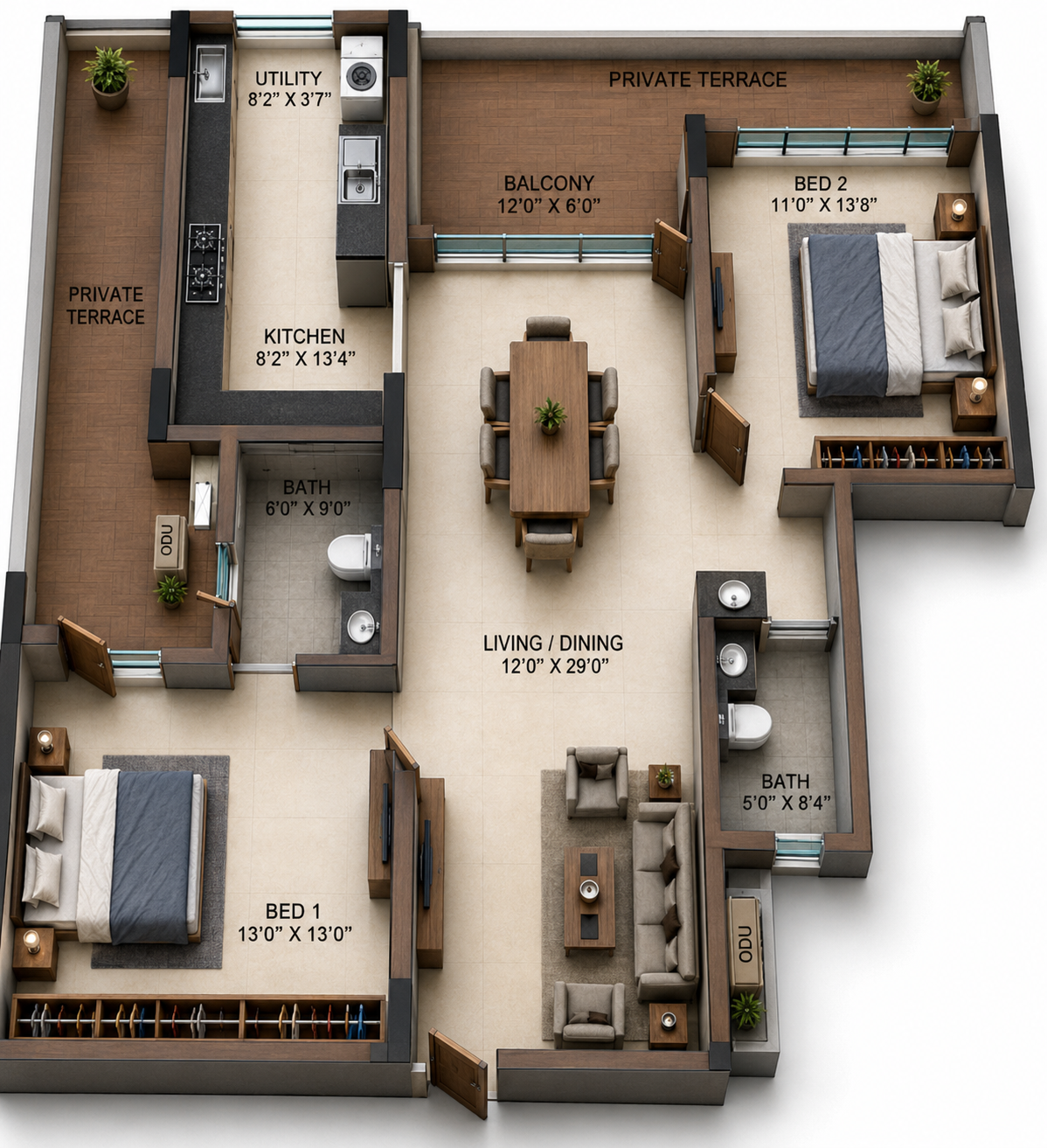 2 BHK Apartment floor plan
