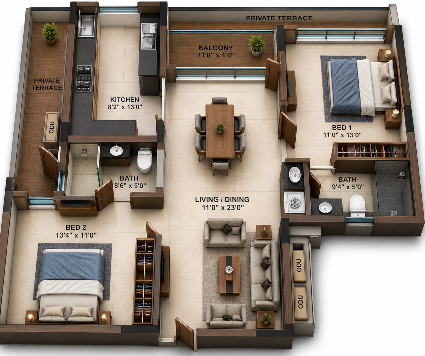 2 BHK Apartment floor plan