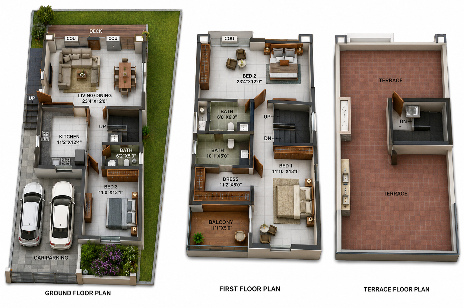 3 BHK Villa floor plan
