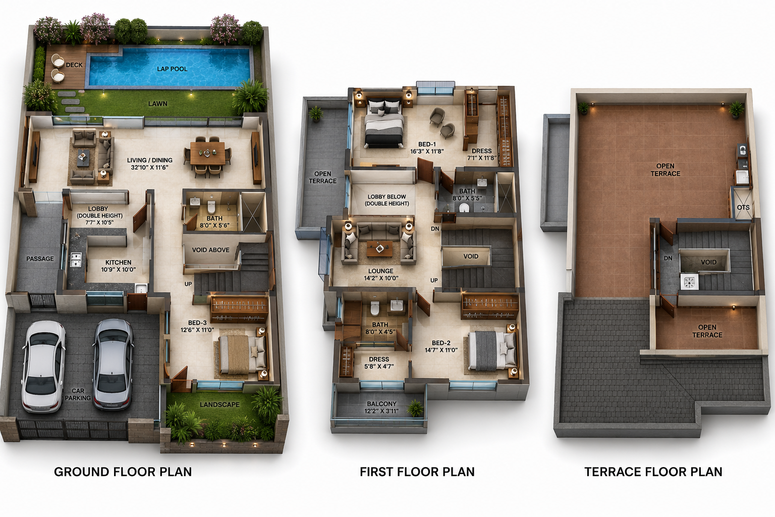 3 BHK Villa floor plan
