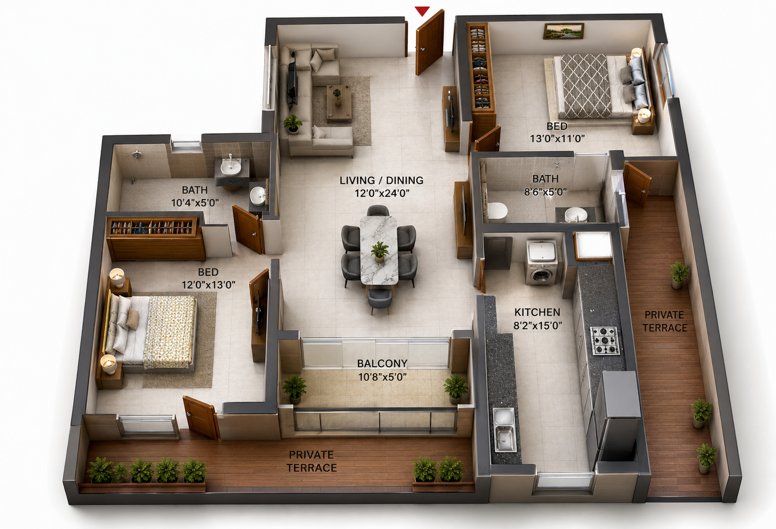 2 BHK Apartment floor plan