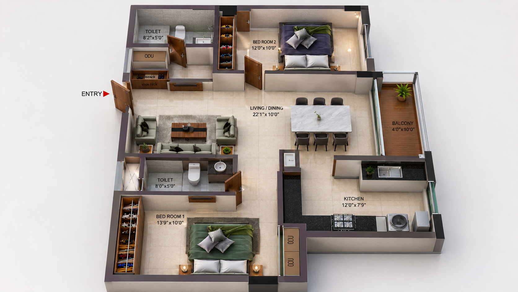 2 BHK Apartment floor plan