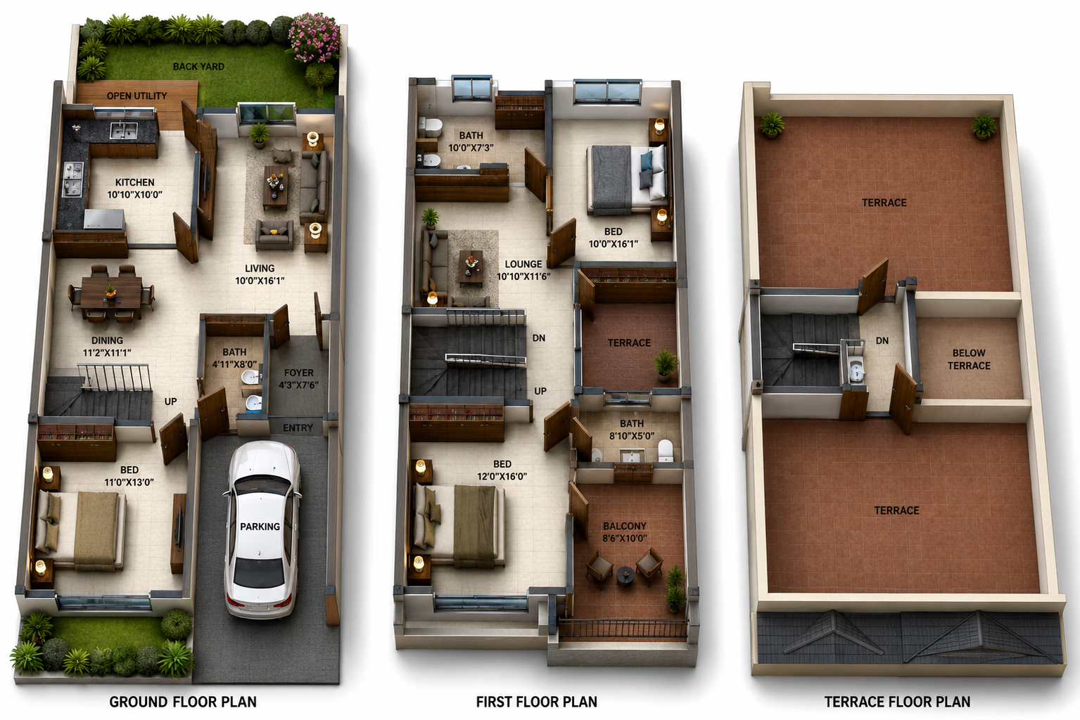 3 BHK Villa floor plan
