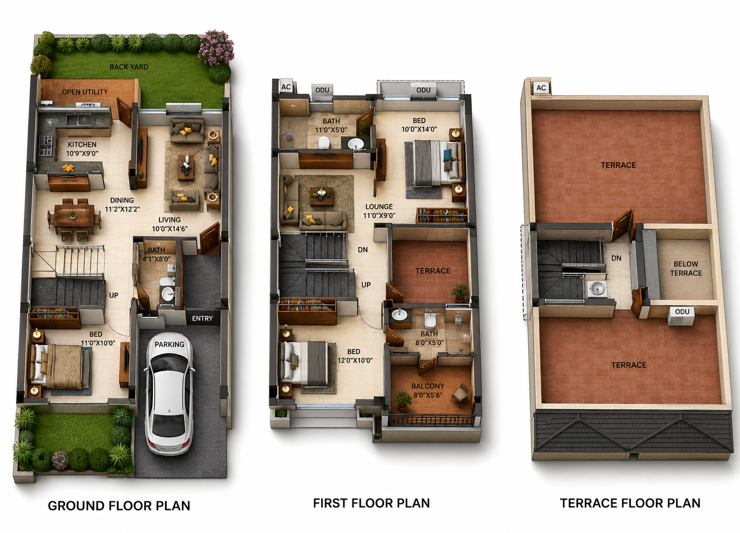 3 BHK Villa floor plan