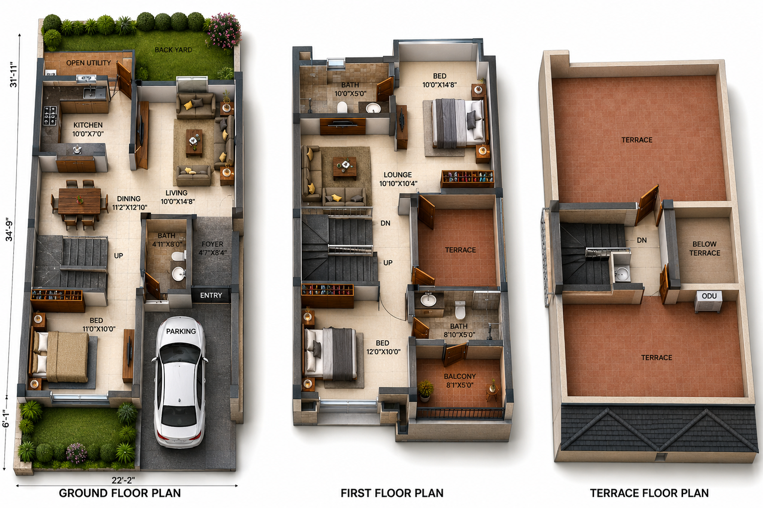 3 BHK Villa floor plan