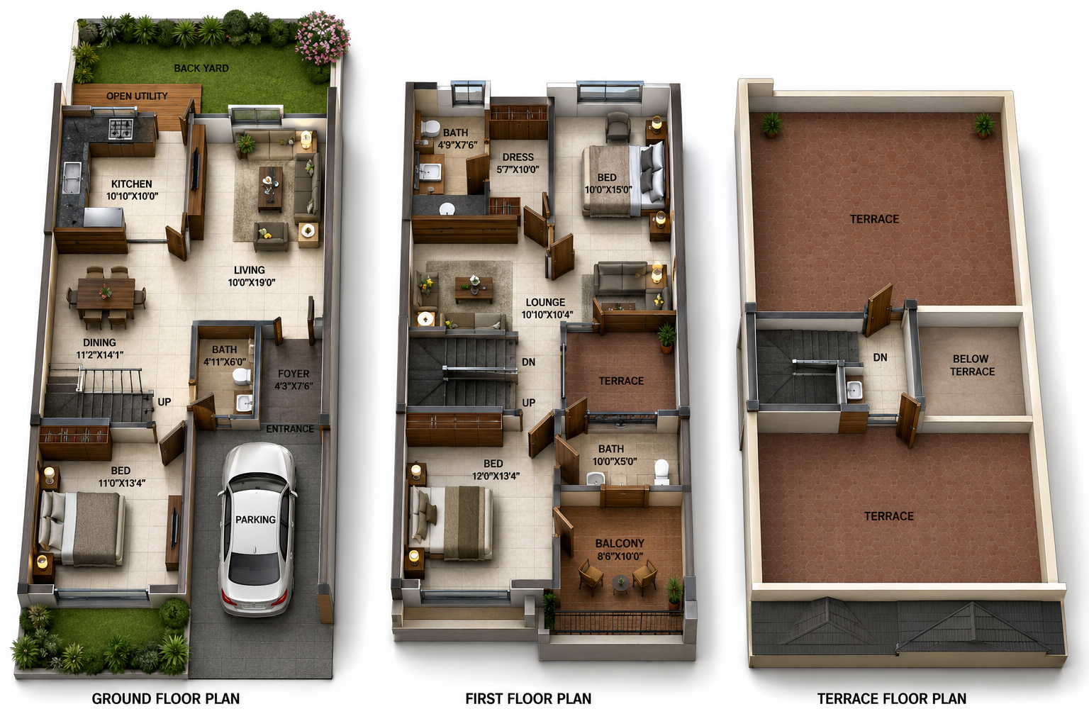3 BHK Villa floor plan