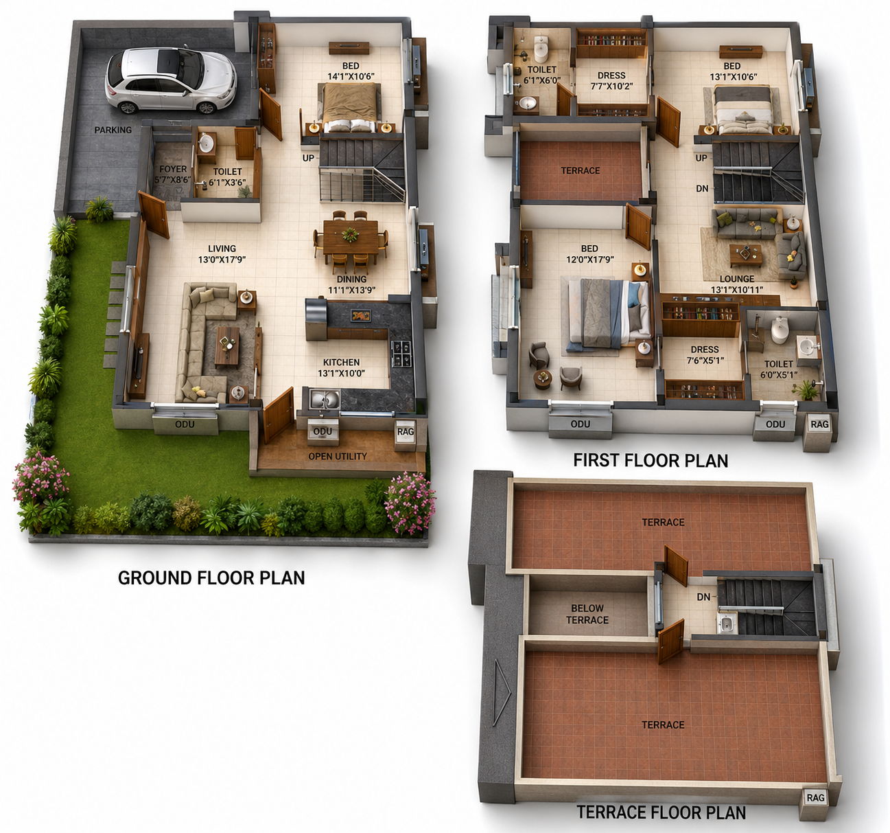 3 BHK Villa floor plan