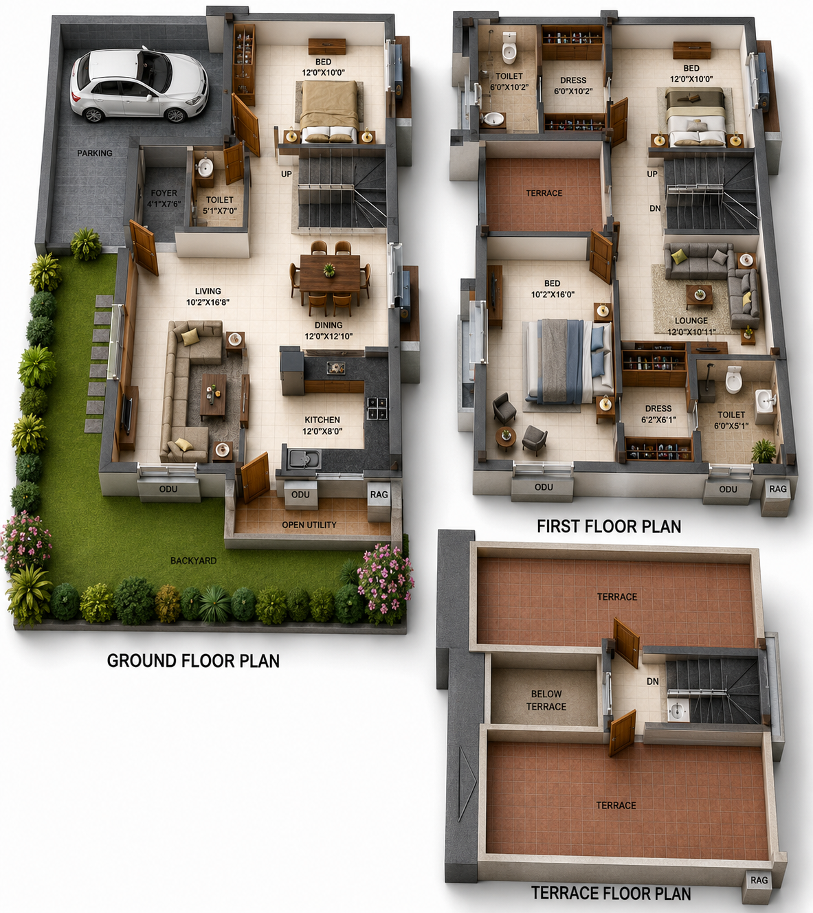3 BHK Villa floor plan