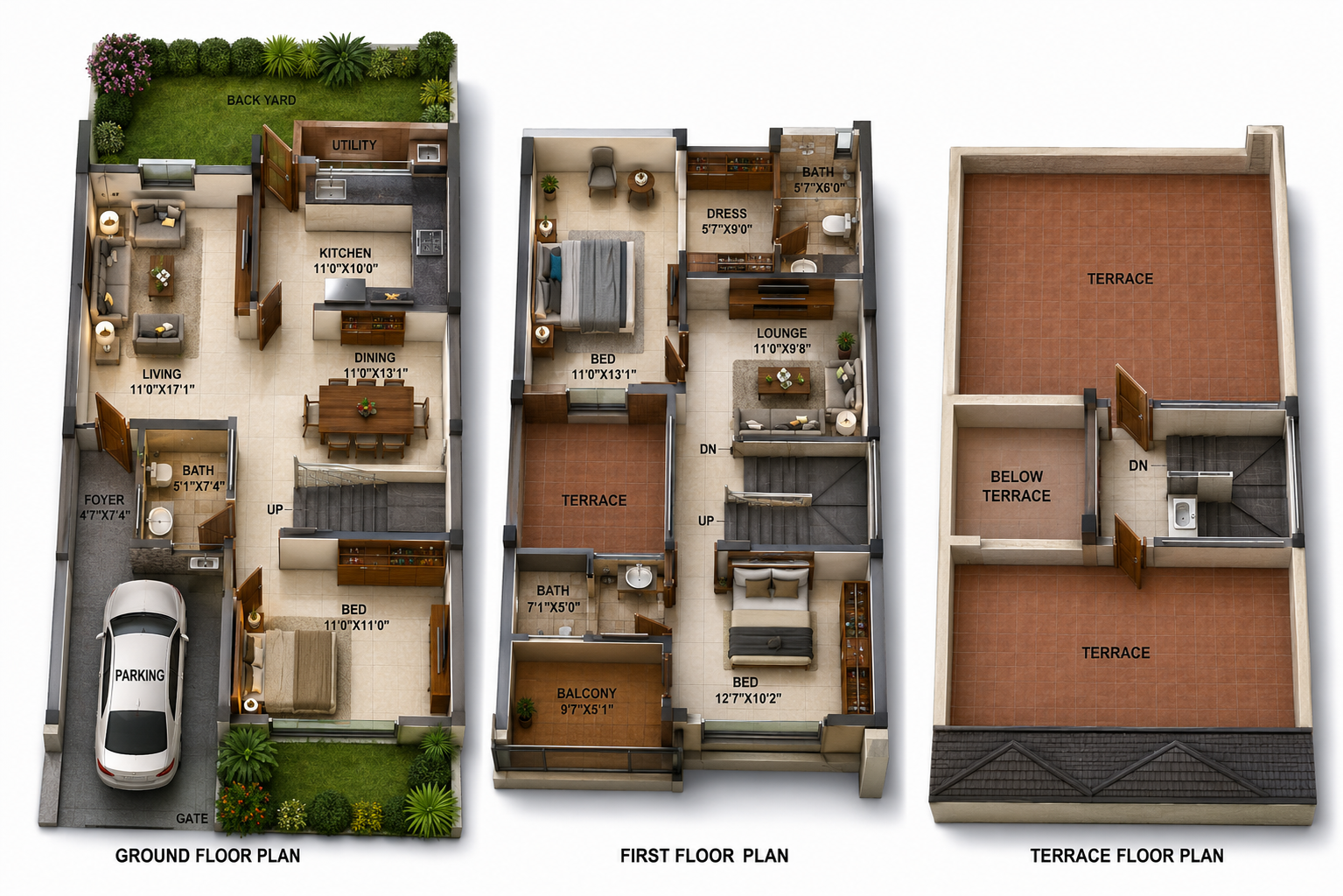 3 BHK Villa floor plan