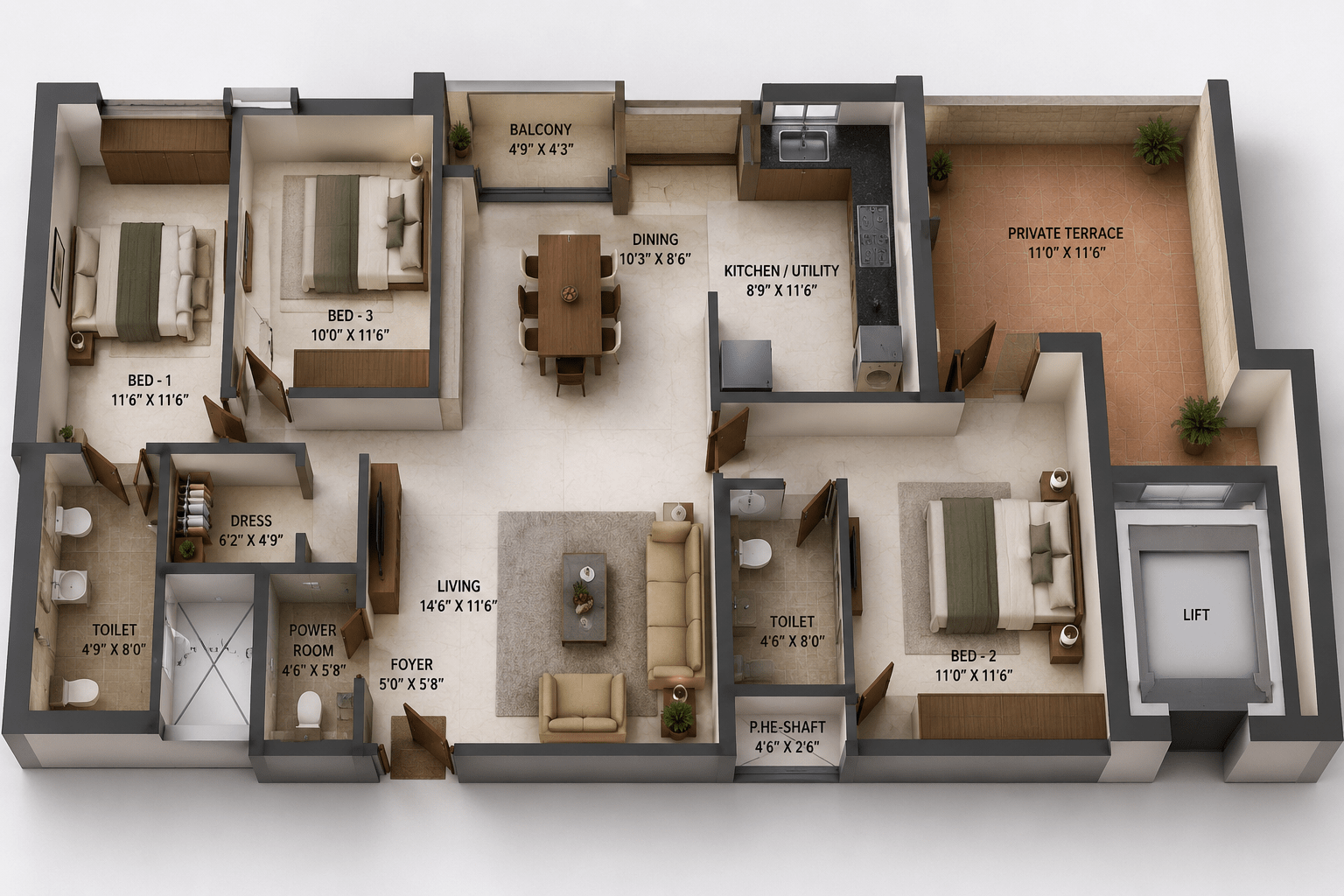 2 BHK Apartment floor plan