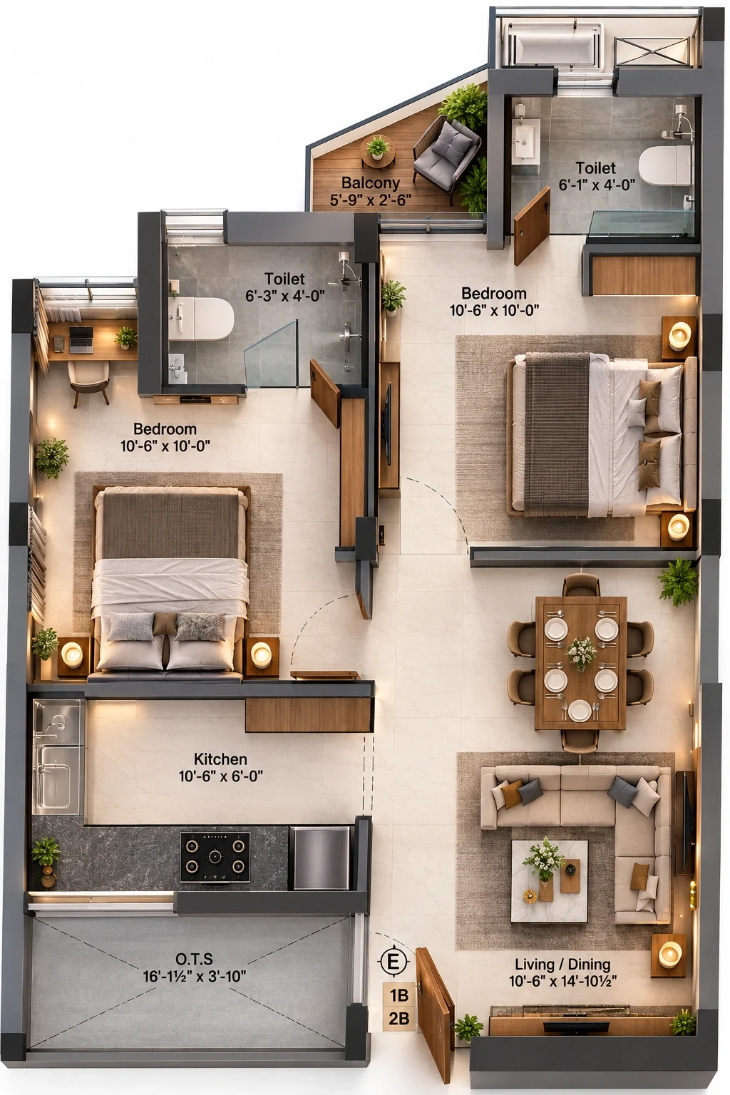 2 BHK Apartment floor plan — Preetha Confluence