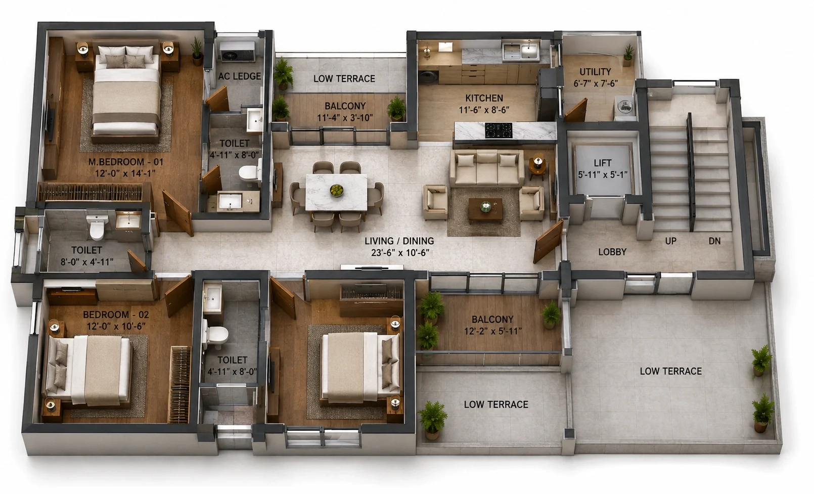 3 BHK Apartment floor plan — SVH Oak Groove