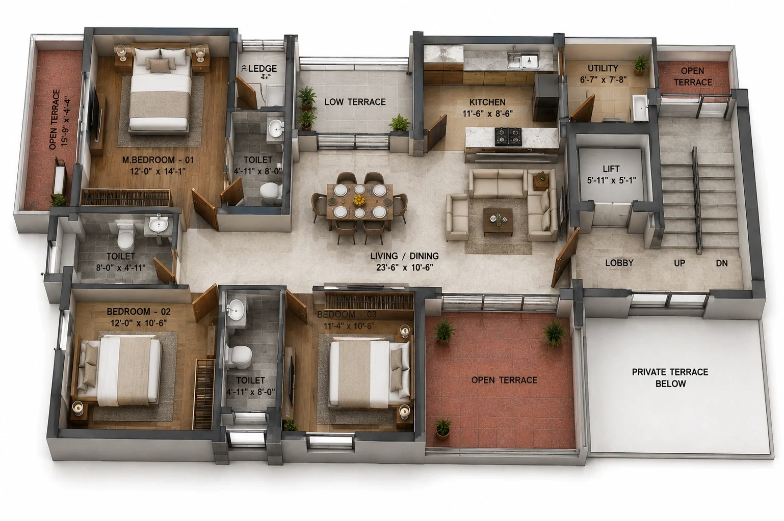 3 BHK Apartment floor plan — SVH Oak Groove