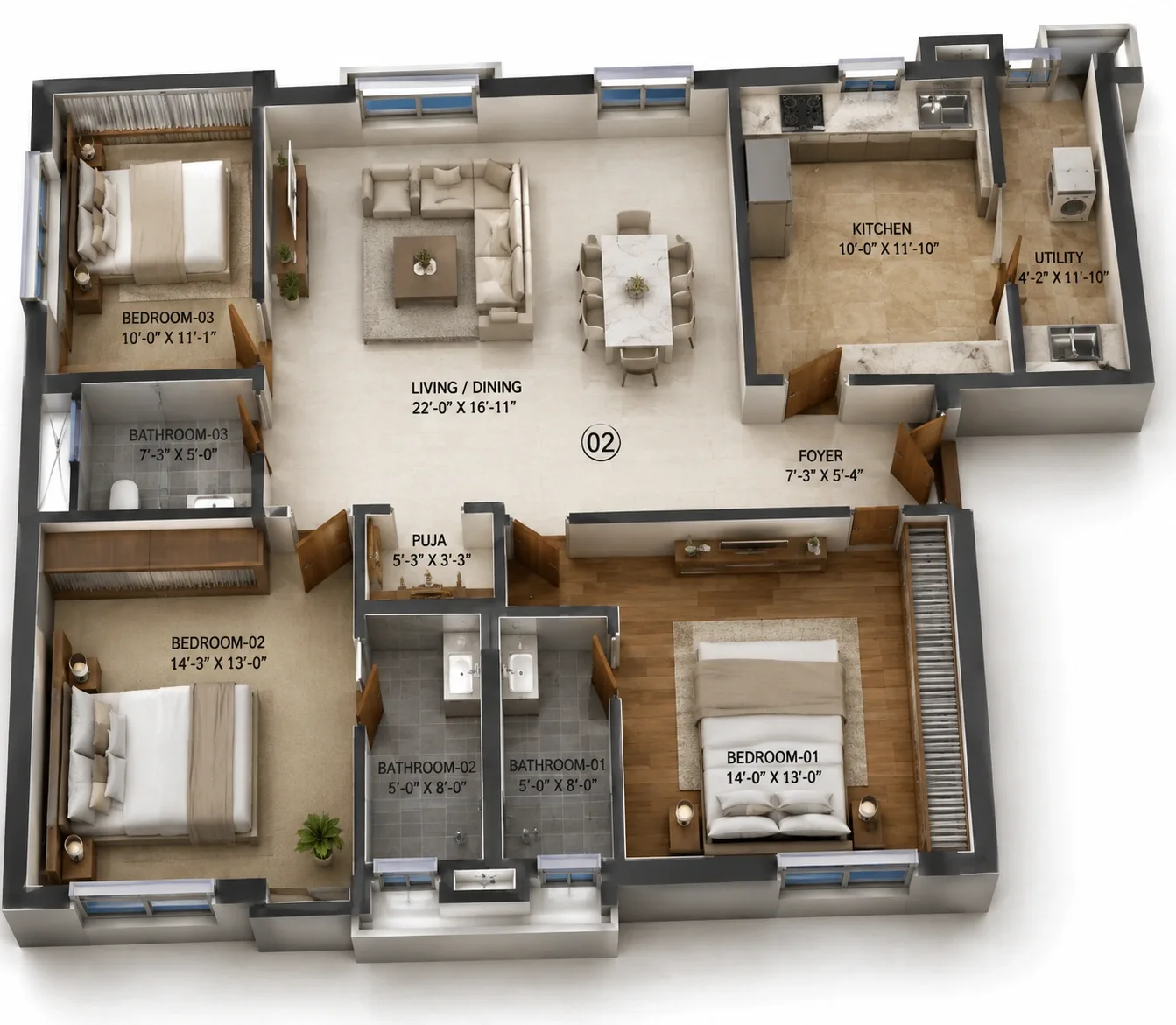 3 BHK Apartment floor plan — SVH Tulip