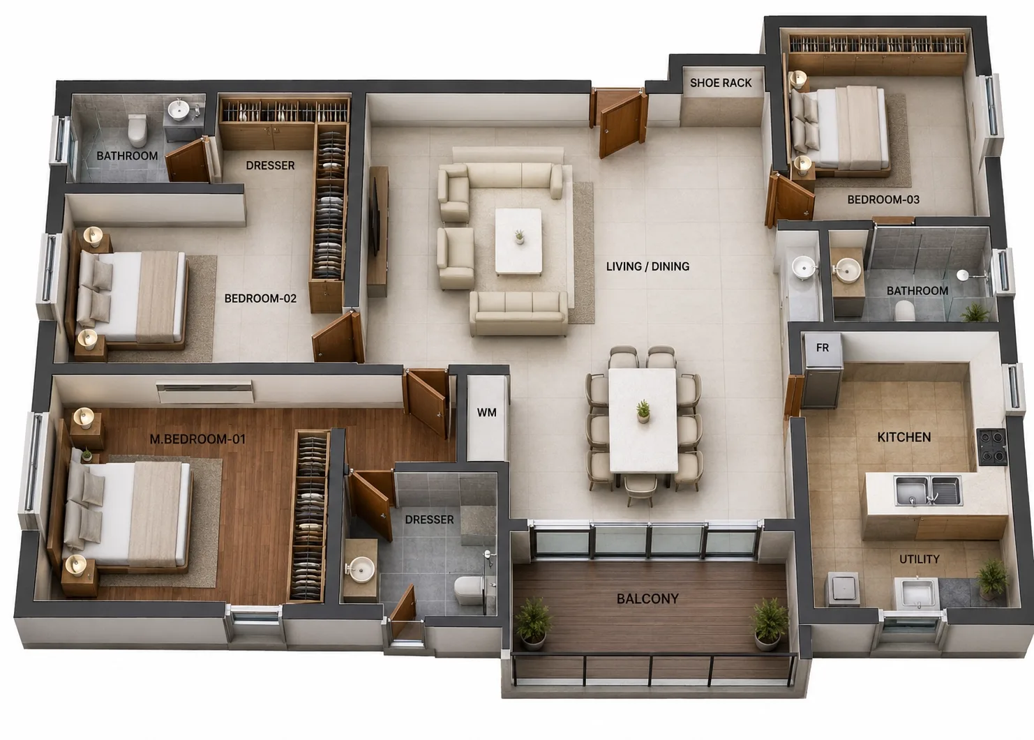 3 BHK Apartment floor plan — SVH Sai Krupa