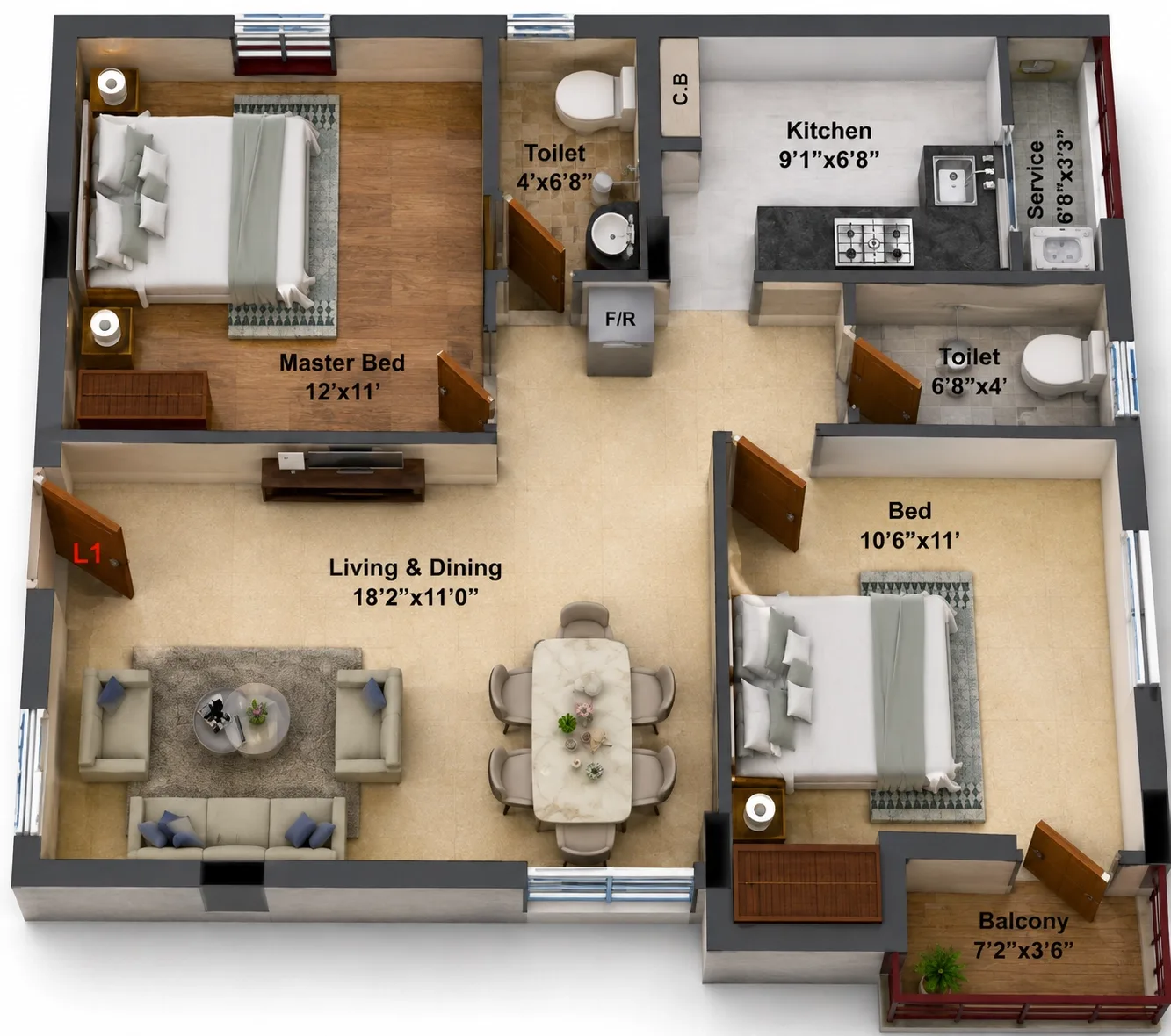 2 BHK Apartment floor plan — Stepsstone Vatsa Amaze