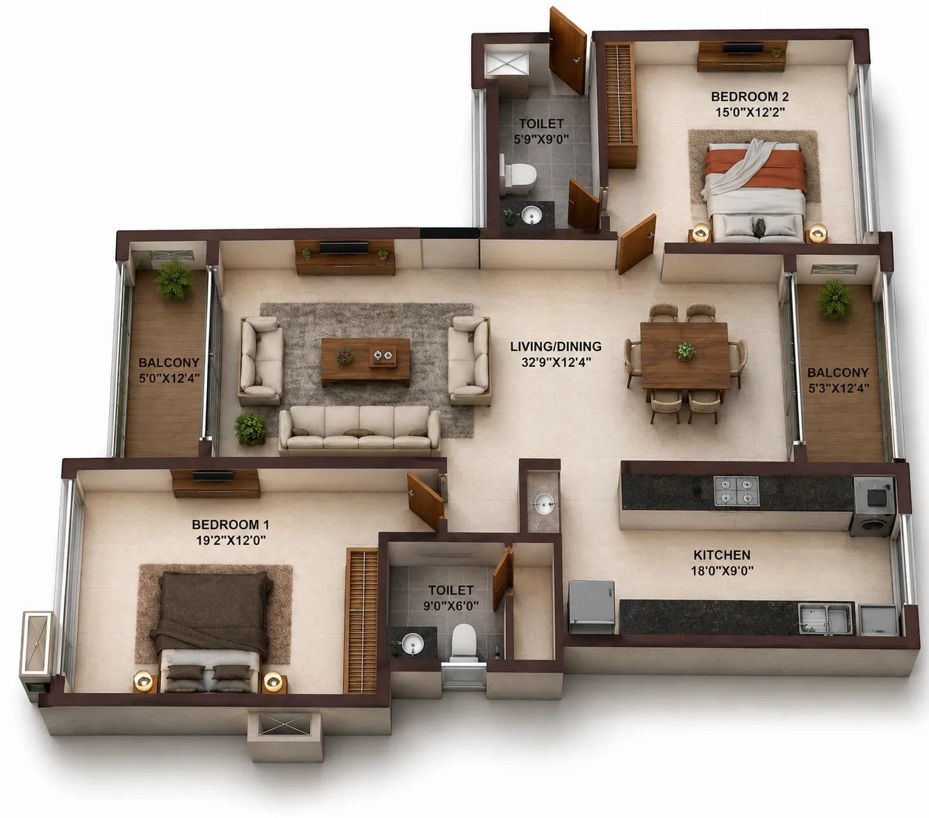 2 BHK Apartment floor plan — Casagrand Vienna