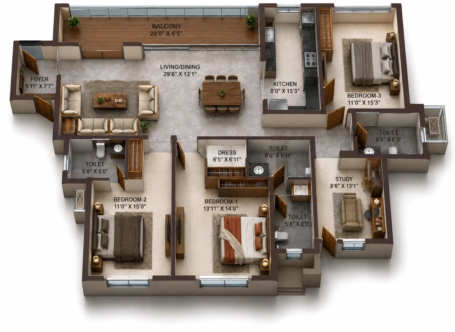 3 BHK Apartment floor plan — Casagrand Vienna