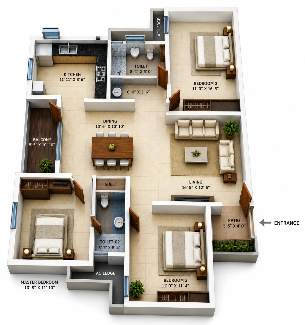 3 BHK Apartment floor plan — Arihant Mélange