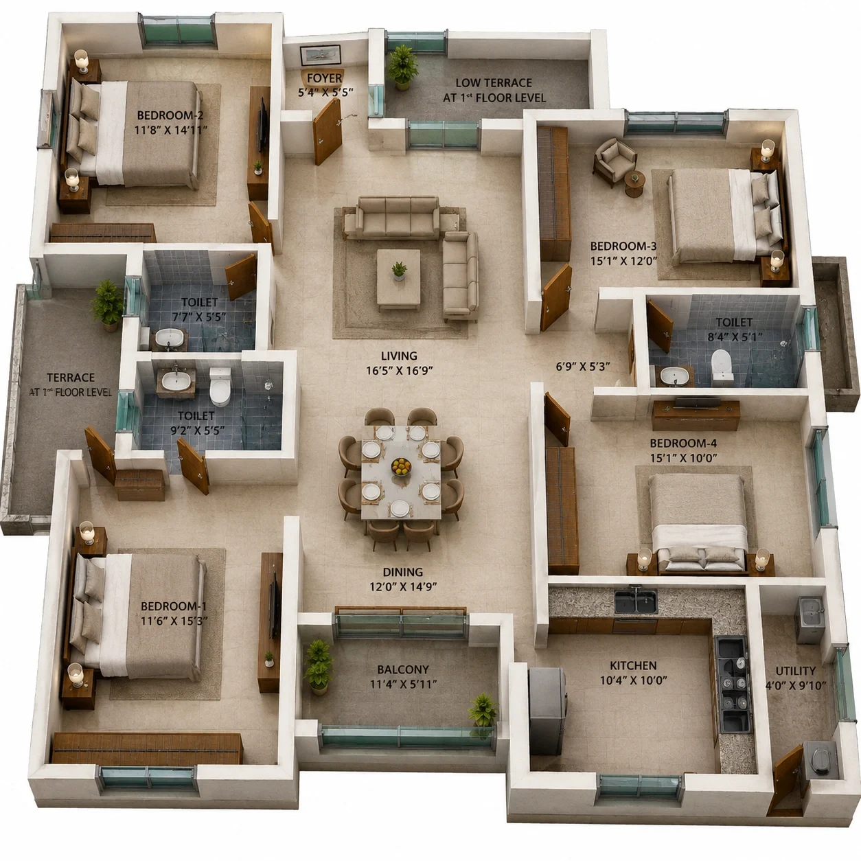 3 BHK Apartment floor plan — Arihant Vivriti