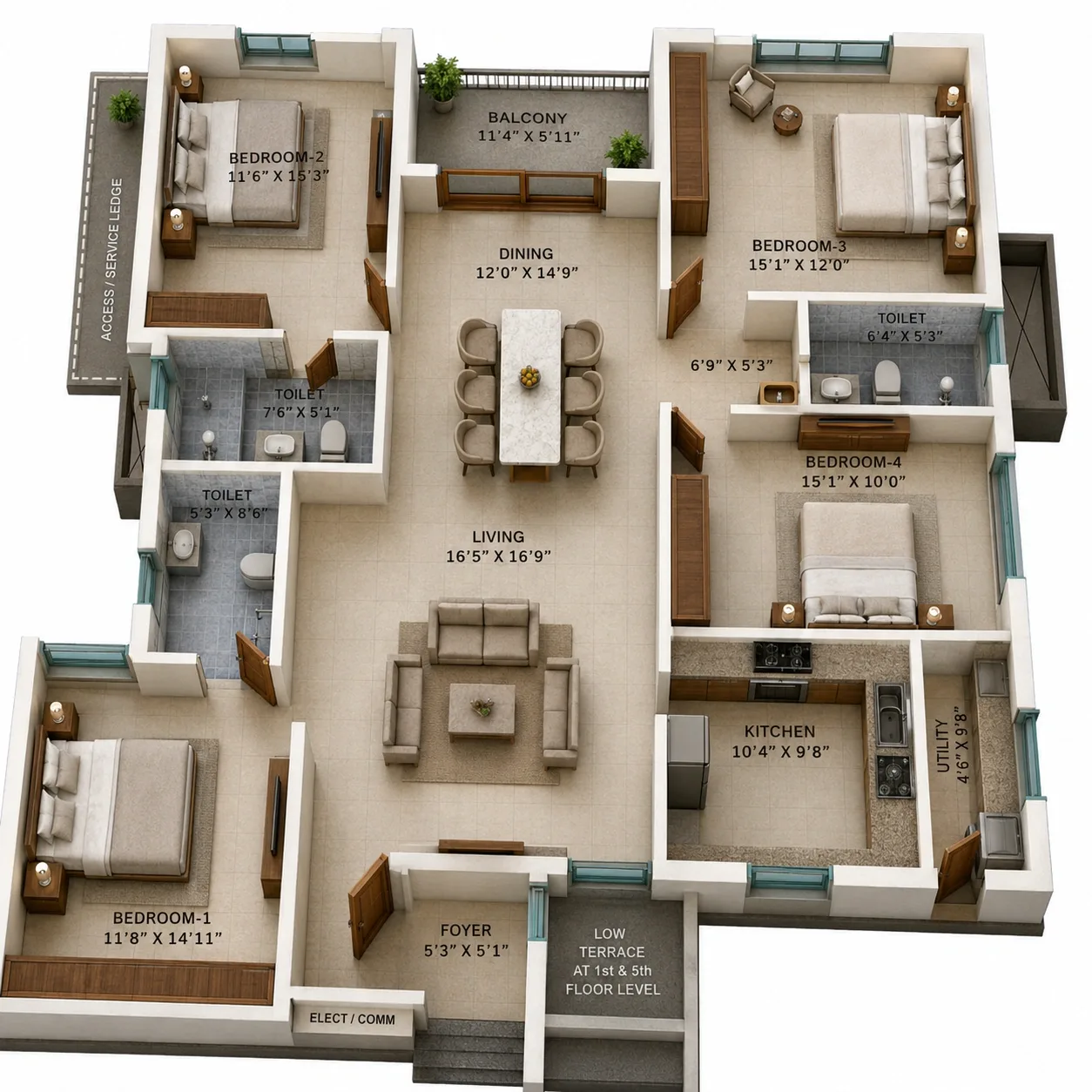 3 BHK Apartment floor plan — Arihant Vivriti